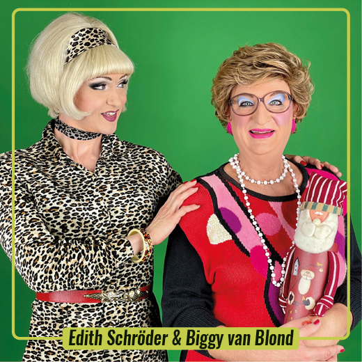 Spielkarte mit Portraet von Kuenstlern Ades Zabel und Biggy van Blond